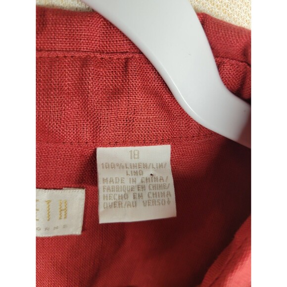 Elizabeth by Liz Claiborne Women's SZ 18 Tunic Button Up Shirt 100% Linen Red - Picture 4 of 10